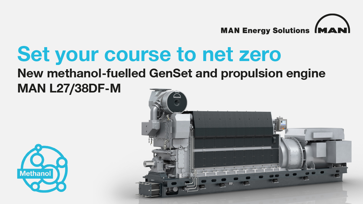 Set your course to net zero: New methanol-fuelled GenSet and propulsion engine MAN L27/38DF-M