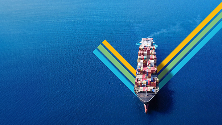 containership with graphical background